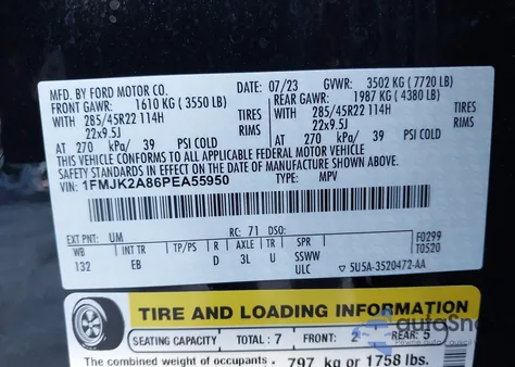 2023 Ford Expedition Limited Max from USA, damaged, VIN 1FMJK2A86PEA55950